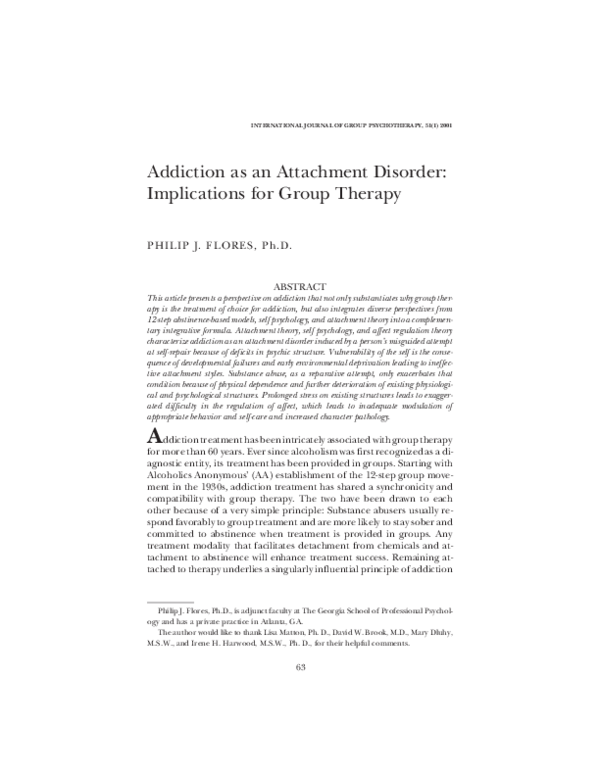 (PDF) Addiction as an Attachment Disorder Implications for Group Therapy Dr. Philip Flores