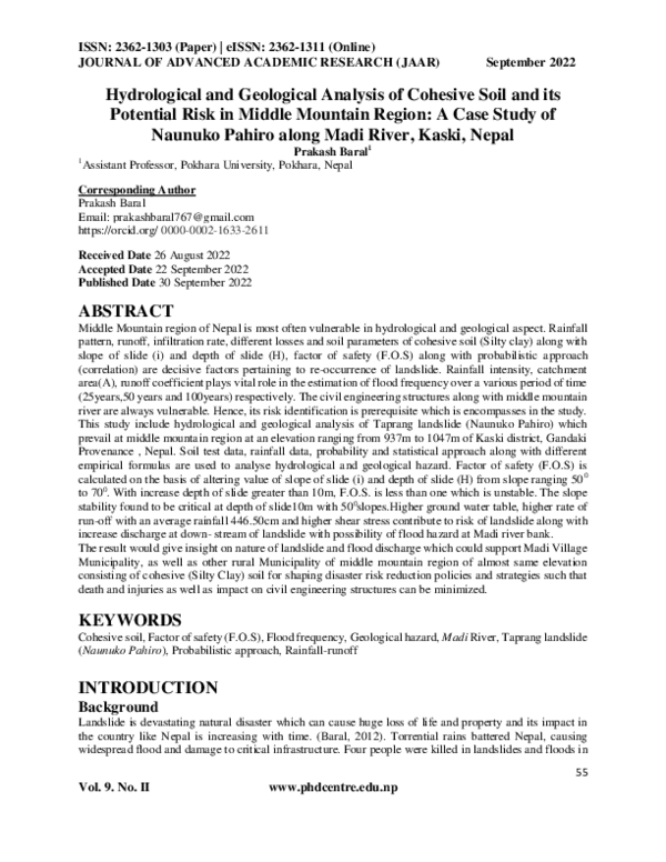 (PDF) Hydrological and Geological Analysis of Cohesive Soil and its ...