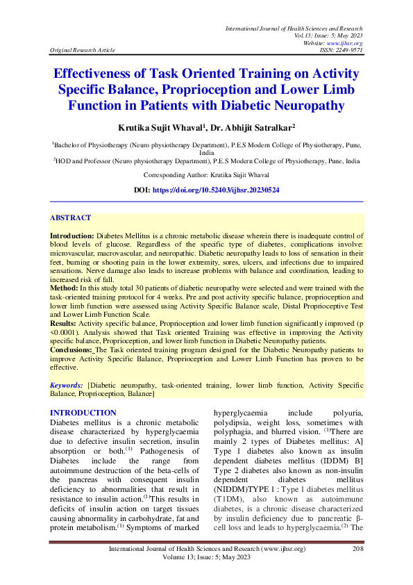 (PDF) Effectiveness of Task Oriented Training on Activity Specific ...