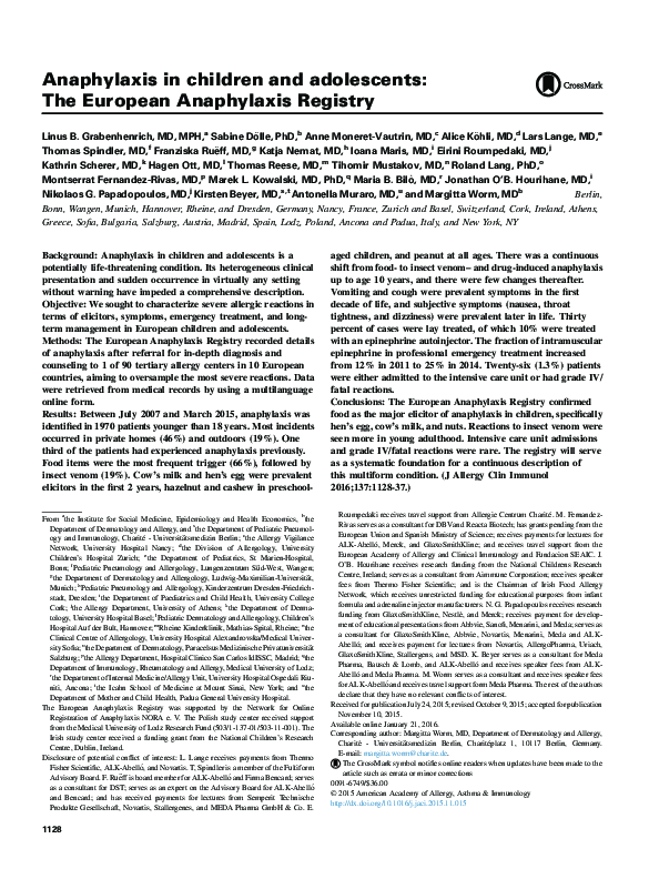 (PDF) Anaphylaxis in children and adolescents: The European Anaphylaxis ...