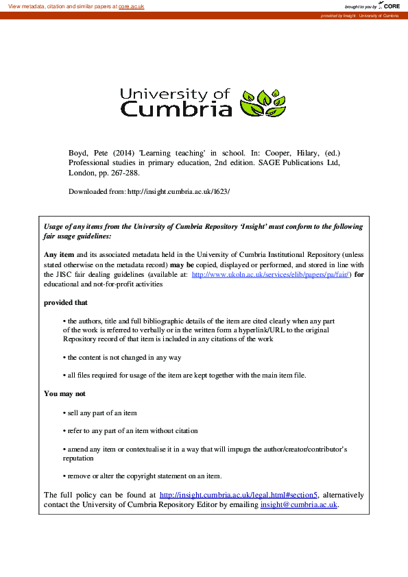 (PDF) Learning teaching' in school
