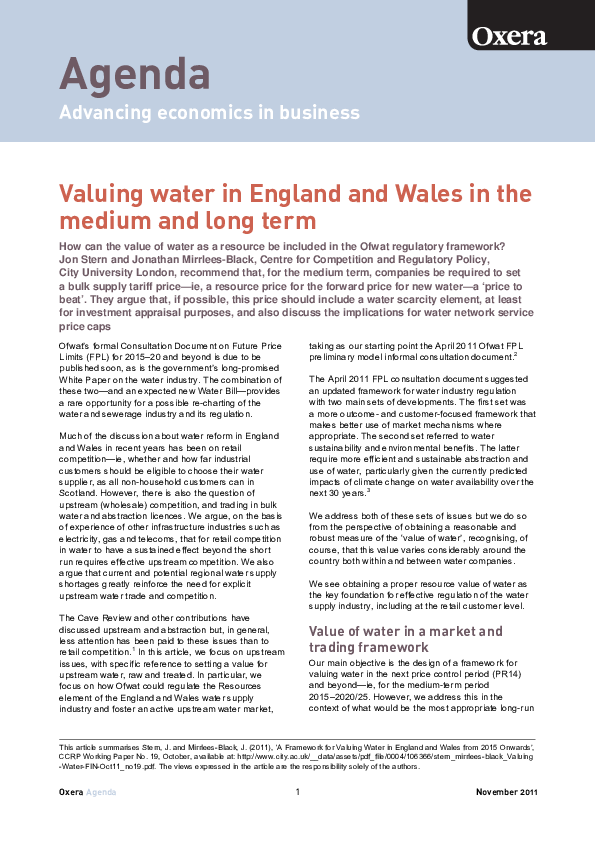 (PDF) Valuing Water