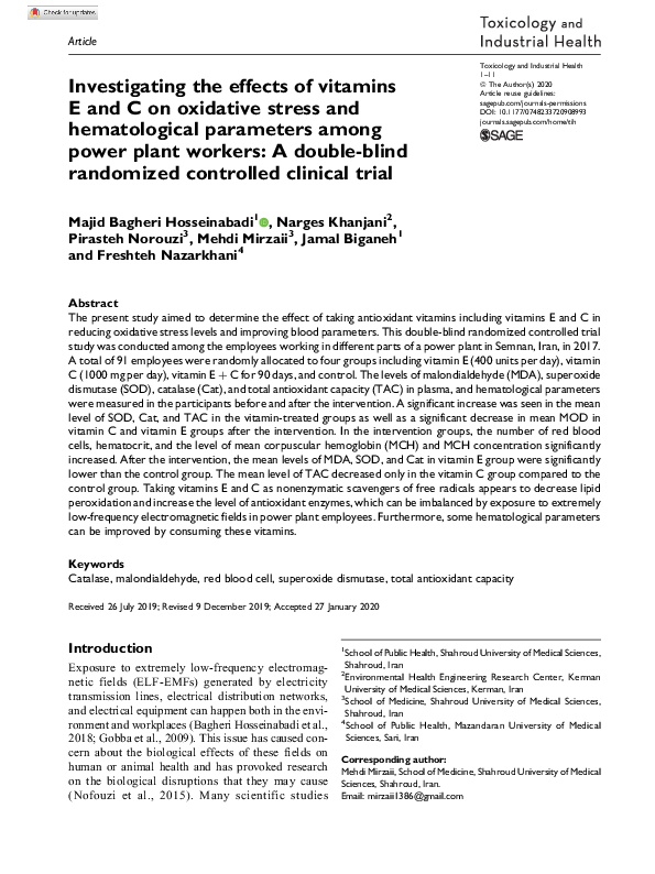 (PDF) Investigating the effects of vitamins E and C on oxidative stress ...