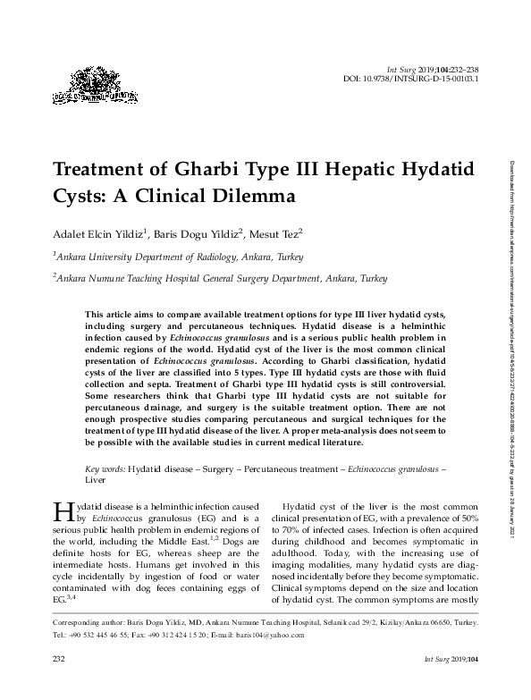 (PDF) Treatment of Gharbi Type III Hepatic Hydatid Cysts: A Clinical ...