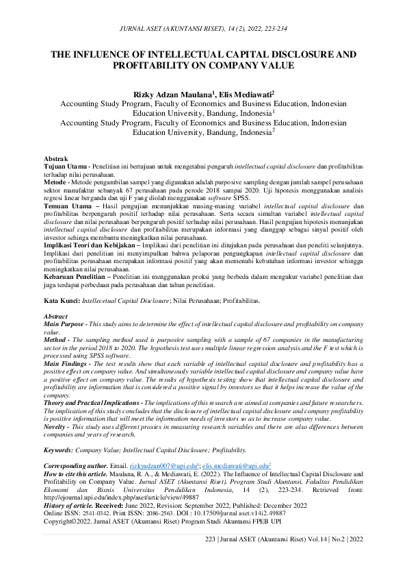 (PDF) The Influence of Intellectual Capital Disclosure and ...