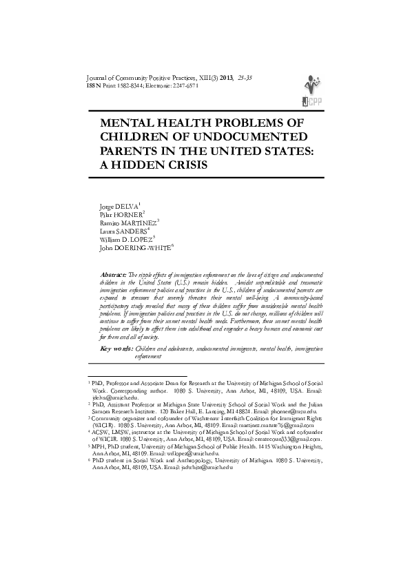 (PDF) Mental health problems of children of undocumented parents in the ...