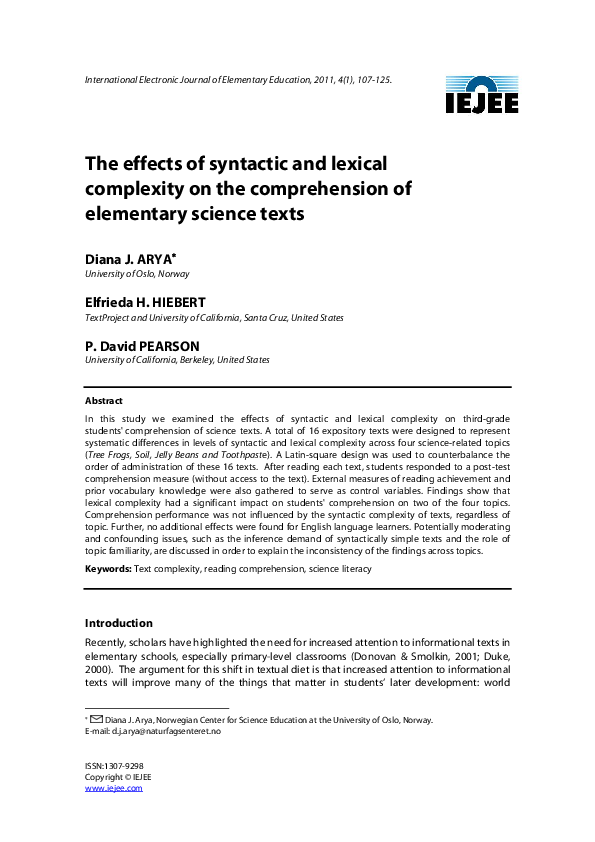 (PDF) The Effects of Syntactic and Lexical Complexity on the ...