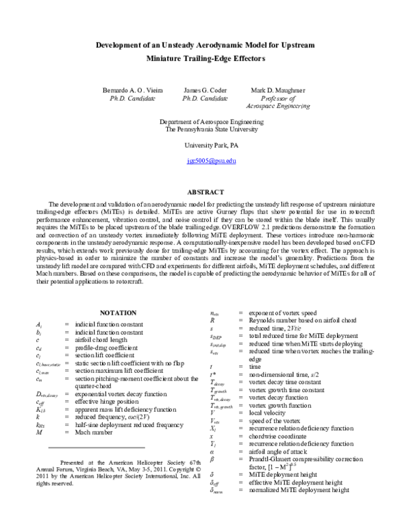(PDF) Development Of An Unsteady Aerodynamic Model For Upstream ...