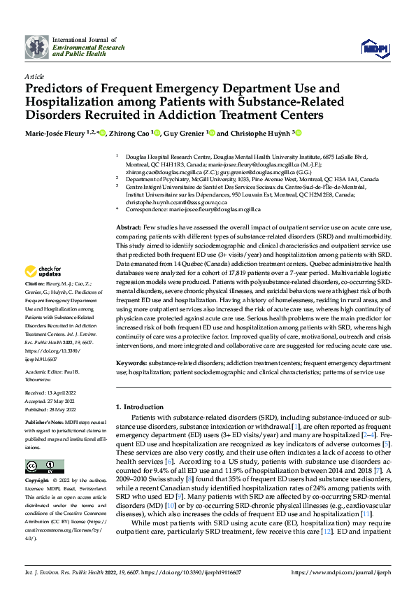 (PDF) Predictors of Frequent Emergency Department Use and ...