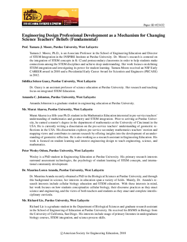 (PDF) Engineering Design Professional Development as a Mechanism for ...