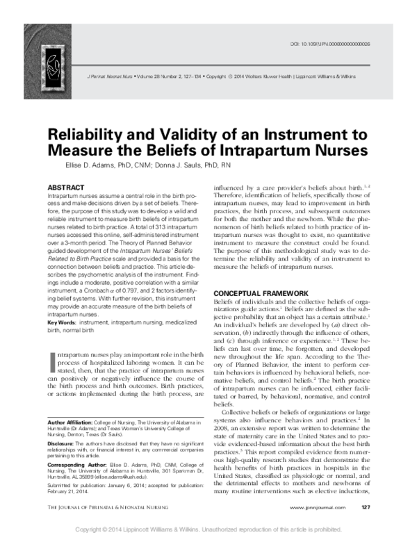 (PDF) Reliability and Validity of an Instrument to Measure the Beliefs ...