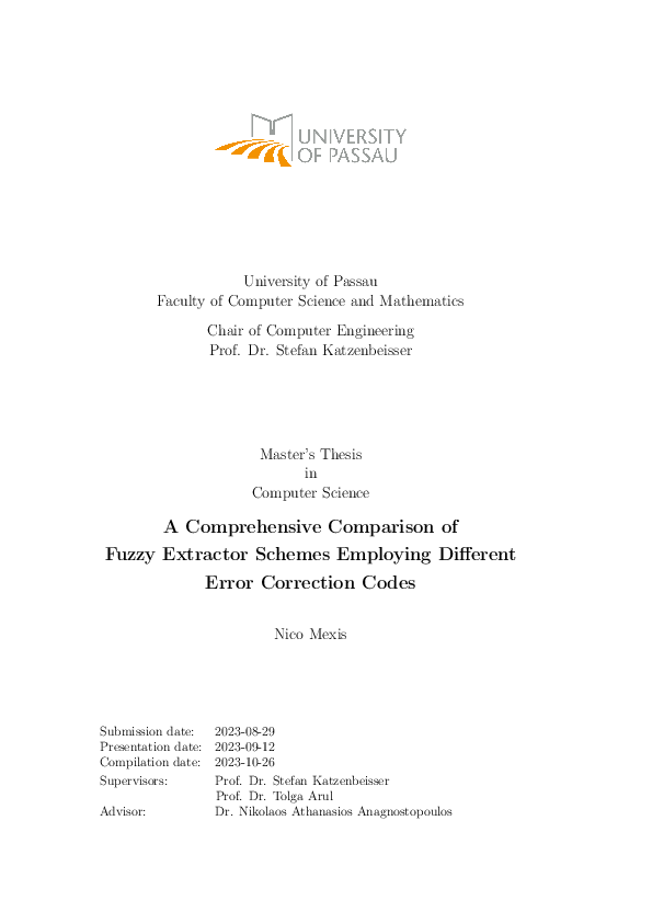 (PDF) A Comprehensive Comparison of Fuzzy Extractor Schemes Employing ...