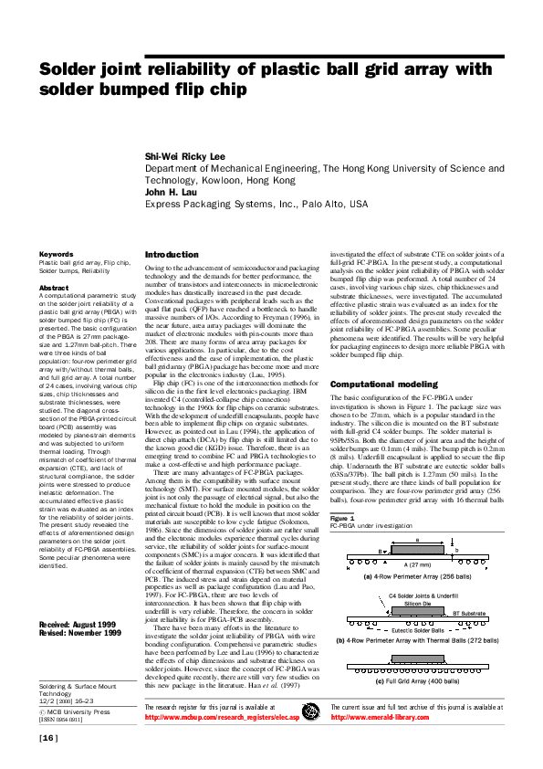 (PDF) Solder joint reliability of plastic ball grid array with solder