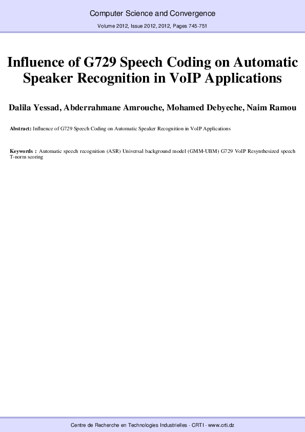 (PDF) Influence of G729 Speech Coding on Automatic Speaker Recognition ...