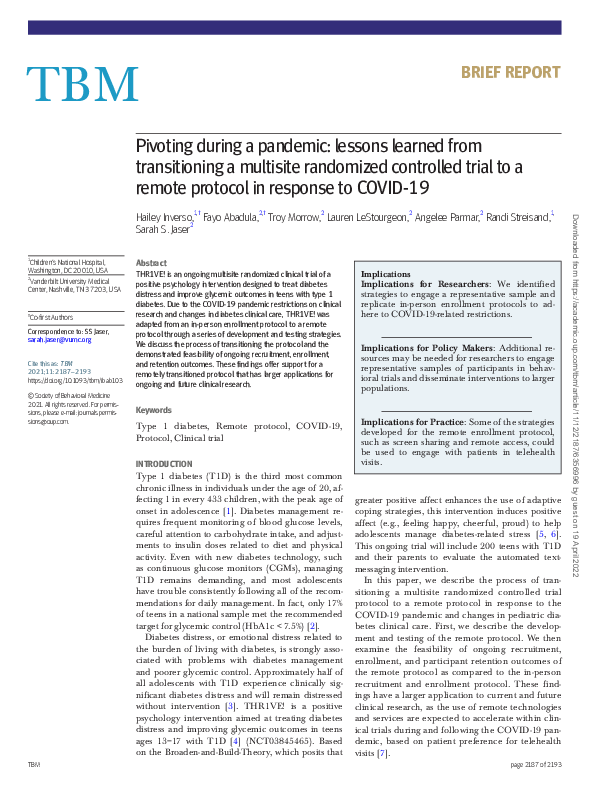 (PDF) Pivoting during a pandemic: lessons learned from transitioning a ...