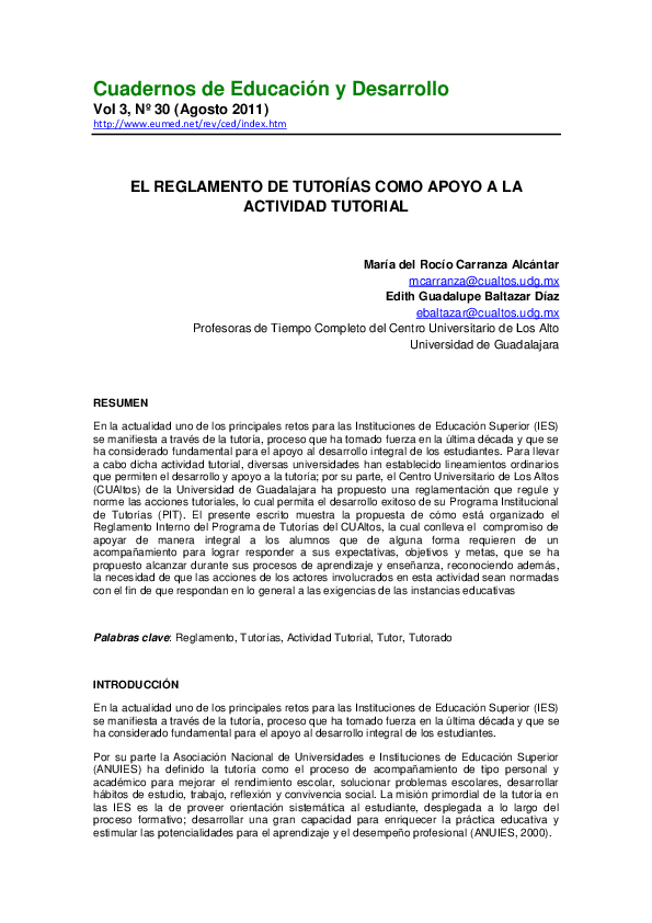 (PDF) El reglamento de tutorías como apoyo a la actividad tutorial