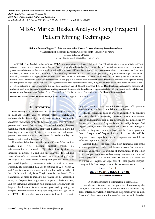 (PDF) MBA: Market Basket Analysis Using Frequent Pattern Mining Techniques