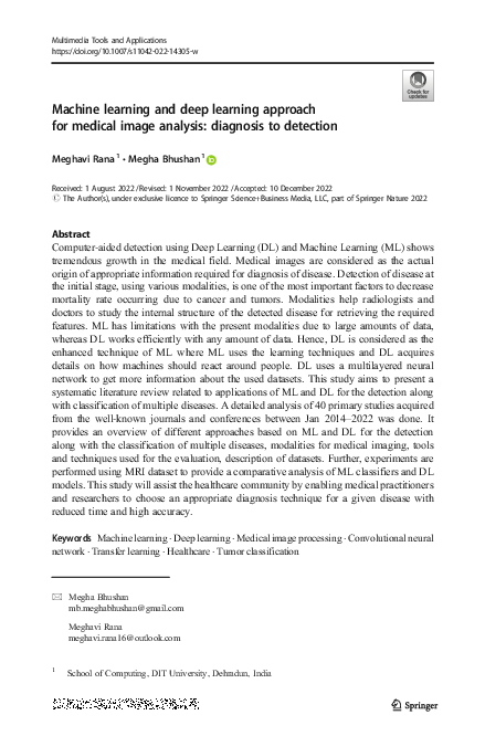 (PDF) Machine learning and deep learning approach for medical image ...