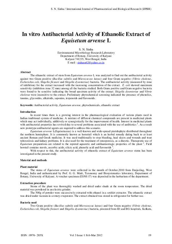 (PDF) In vitro Antibacterial Activity of Ethanolic Extract of Equisetum ...