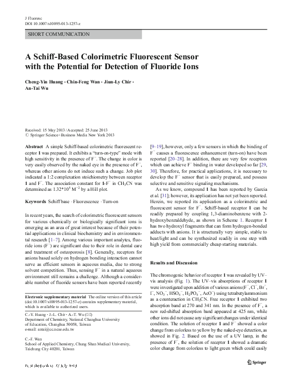 (PDF) A Schiff-Based Colorimetric Fluorescent Sensor with the Potential ...