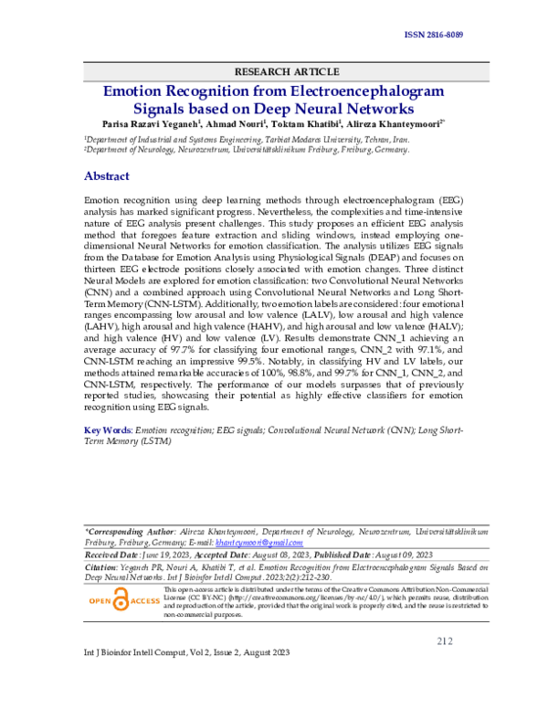 (PDF) Emotion Recognition from Electroencephalogram Signals based on ...