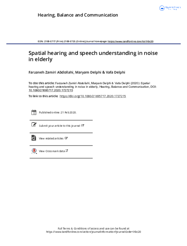 (PDF) Spatial hearing and speech understanding in noise in elderly