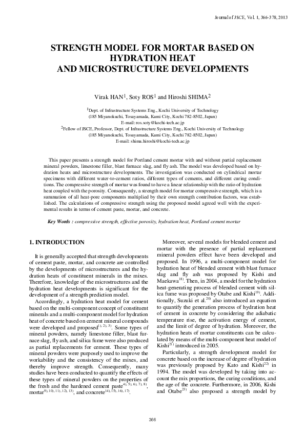 (PDF) Strength Model for Mortar Based on Hydration Heat and ...