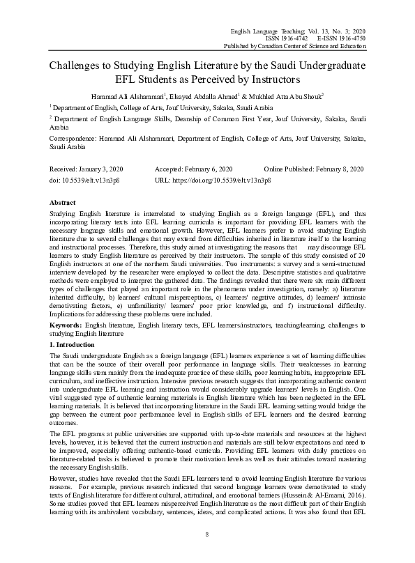 (PDF) Challenges to Studying English Literature by the Saudi ...