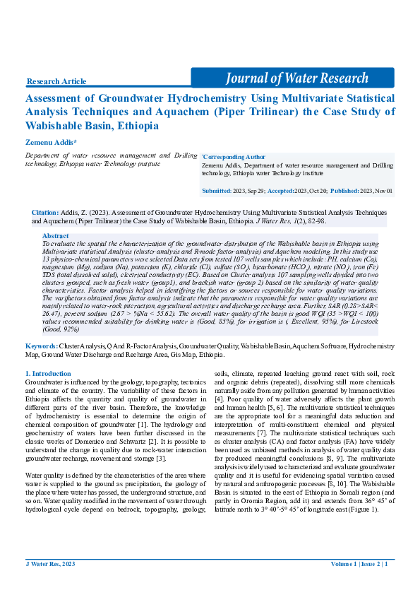 (PDF) Assessment of groundwater hydrochemistry using Multivariate ...