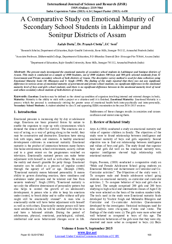 (PDF) A Comparative Study on Emotional Maturity of Secondary School ...