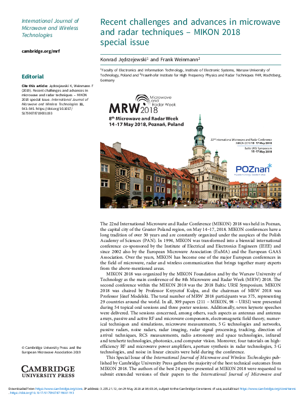 (PDF) Recent challenges and advances in microwave and radar techniques ...