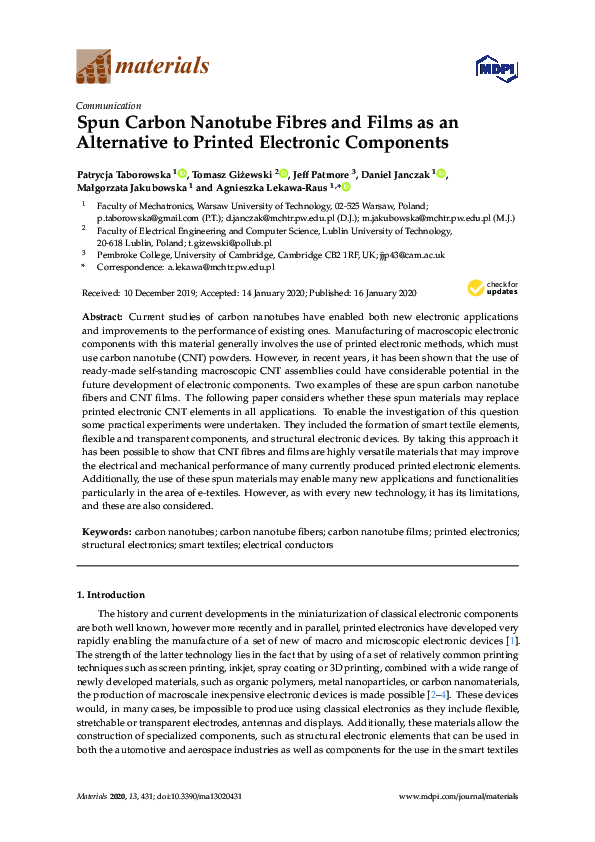 (PDF) Spun Carbon Nanotube Fibres and Films as an Alternative to ...