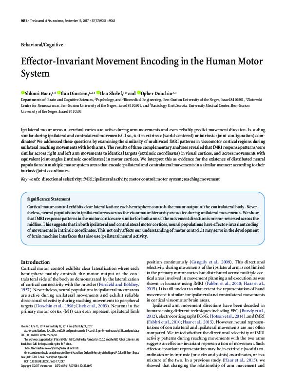 (PDF) Effector-Invariant Movement Encoding in the Human Motor System