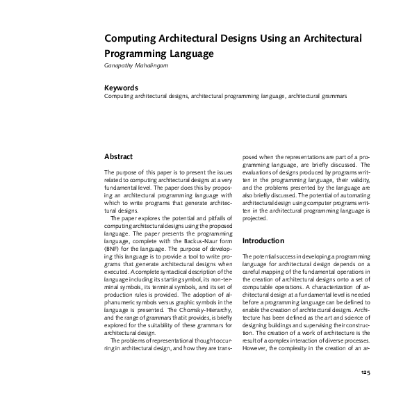 (PDF) Computing Architectural Designs Using an Architectural ...