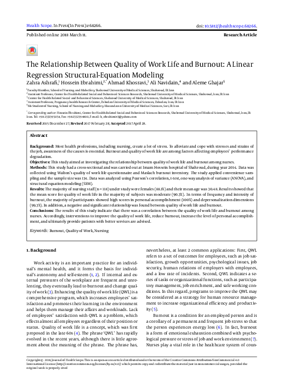 (PDF) The Relationship Between Quality of Work Life and Burnout: A ...
