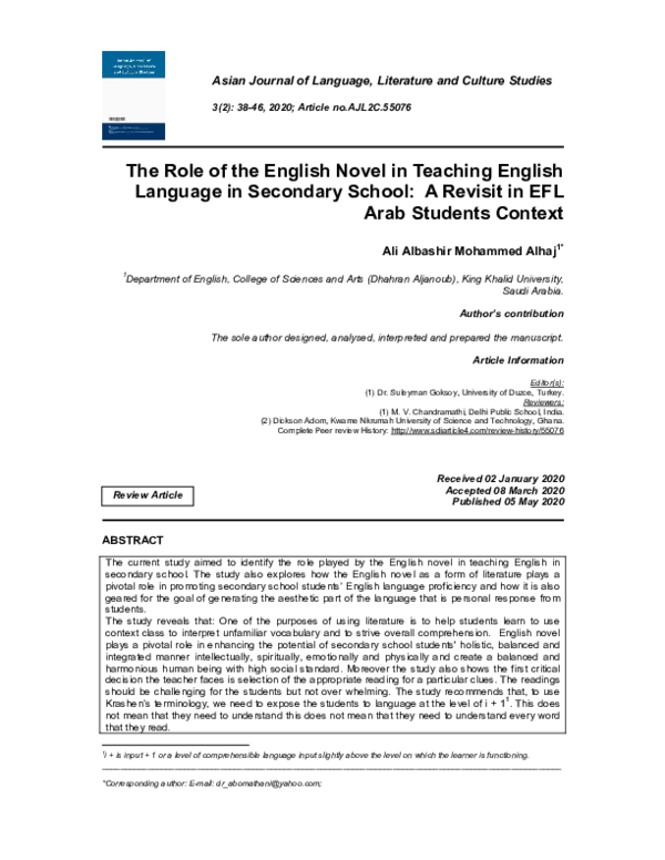 (PDF) The Role of the English Novel in Teaching English Language in ...