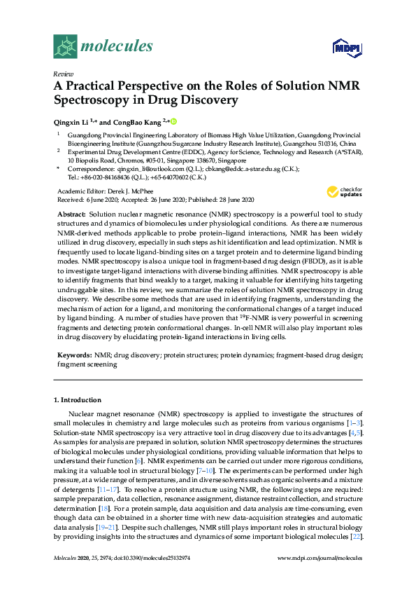 (PDF) A Practical Perspective on the Roles of Solution NMR Spectroscopy ...