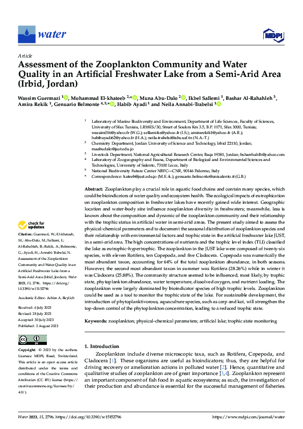 (PDF) Assessment of the Zooplankton Community and Water Quality in an ...