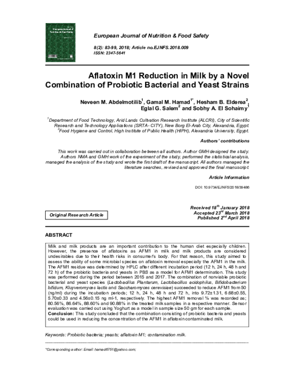 (PDF) Aflatoxin M1 Reduction in Milk by a Novel Combination of ...