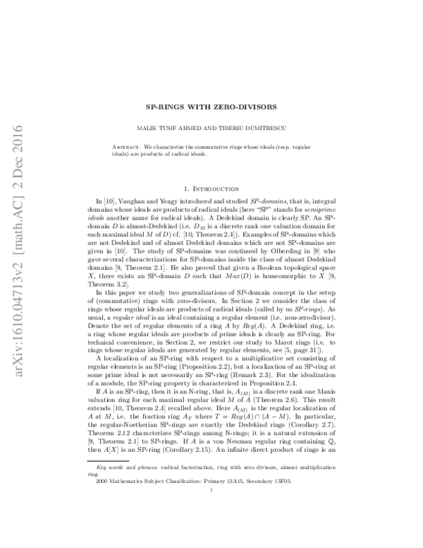 (PDF) SPrings with zerodivisors Malik Ahmed Academia.edu