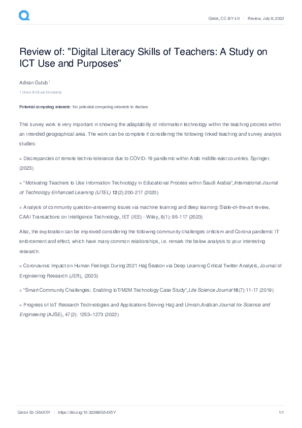 PDF) Review of: &ldquo;Digital Literacy Skills of Teachers: A Study on 