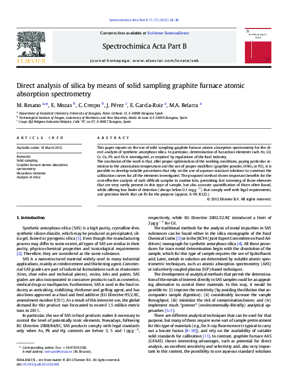 (PDF) Direct analysis of silica by means of solid sampling graphite ...