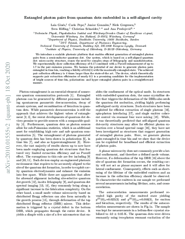 (PDF) Time-bin entangled photon pairs from quantum dots embedded in a ...