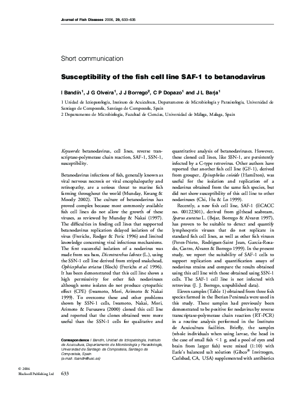 (PDF) Susceptibility of the fish cell line SAF-1 to betanodavirus