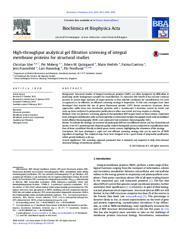 (PDF) High-throughput analytical gel filtration screening of integral ...