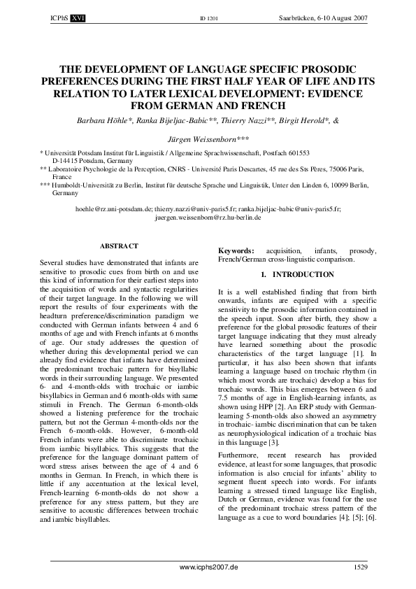 (PDF) The Development of Language Specific Prosodic Preferences During ...