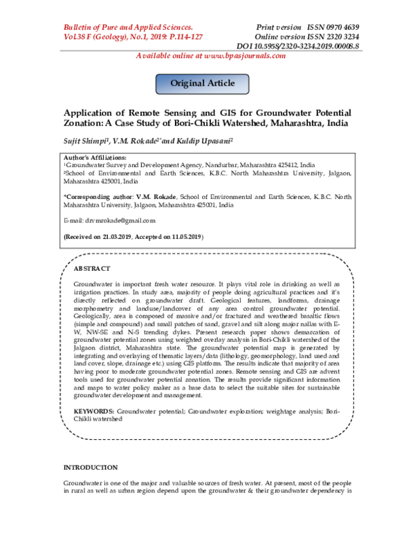 (PDF) Application of Remote Sensing and GIS for Groundwater Potential ...