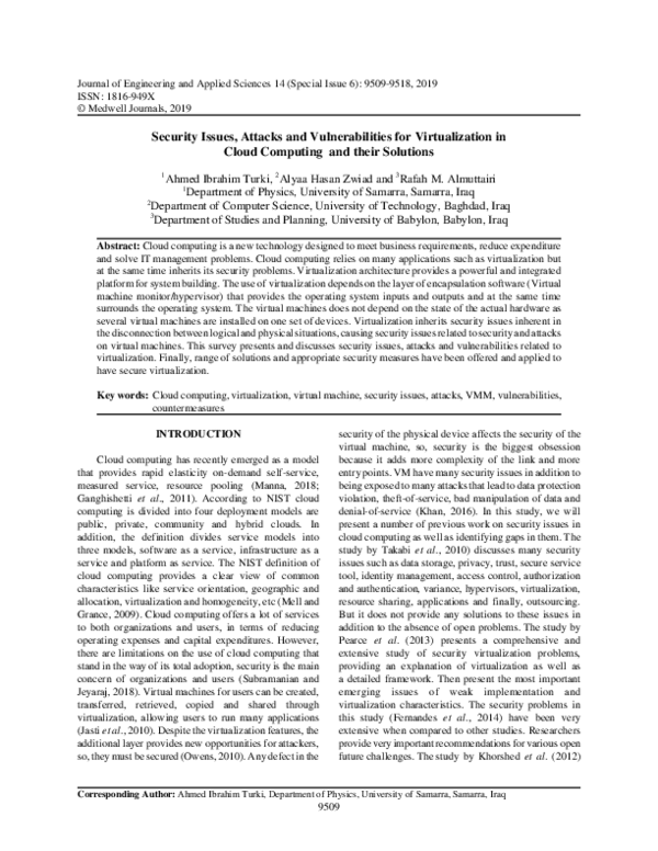 (PDF) Security Issues, Attacks and Vulnerabilities for Virtualization ...