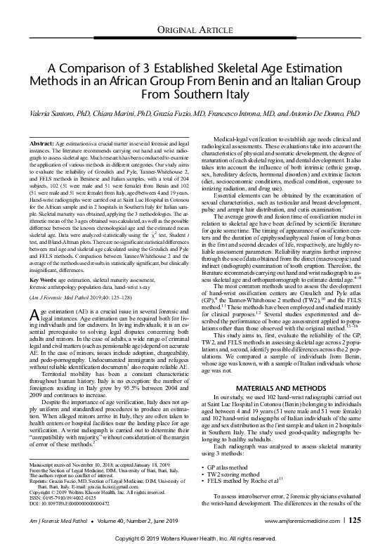 (PDF) A Comparison of 3 Established Skeletal Age Estimation Methods in ...