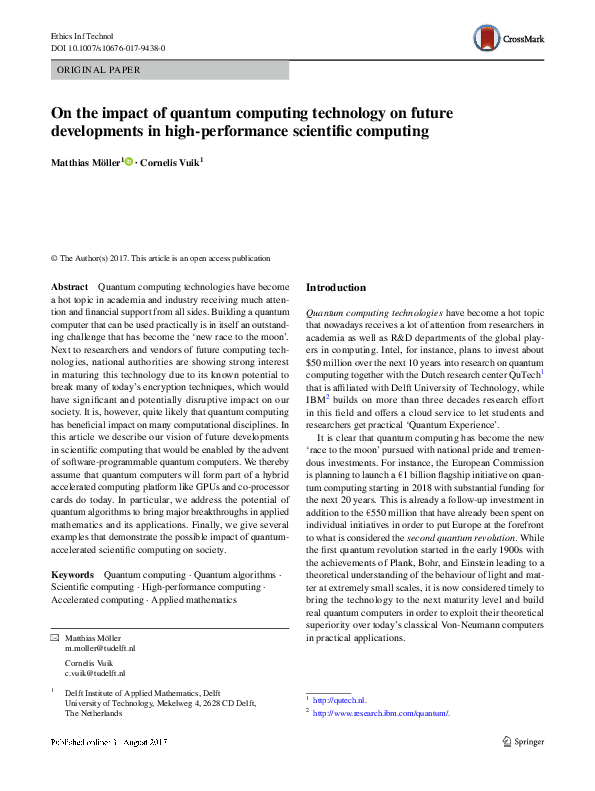 (PDF) On the impact of quantum computing technology on future ...
